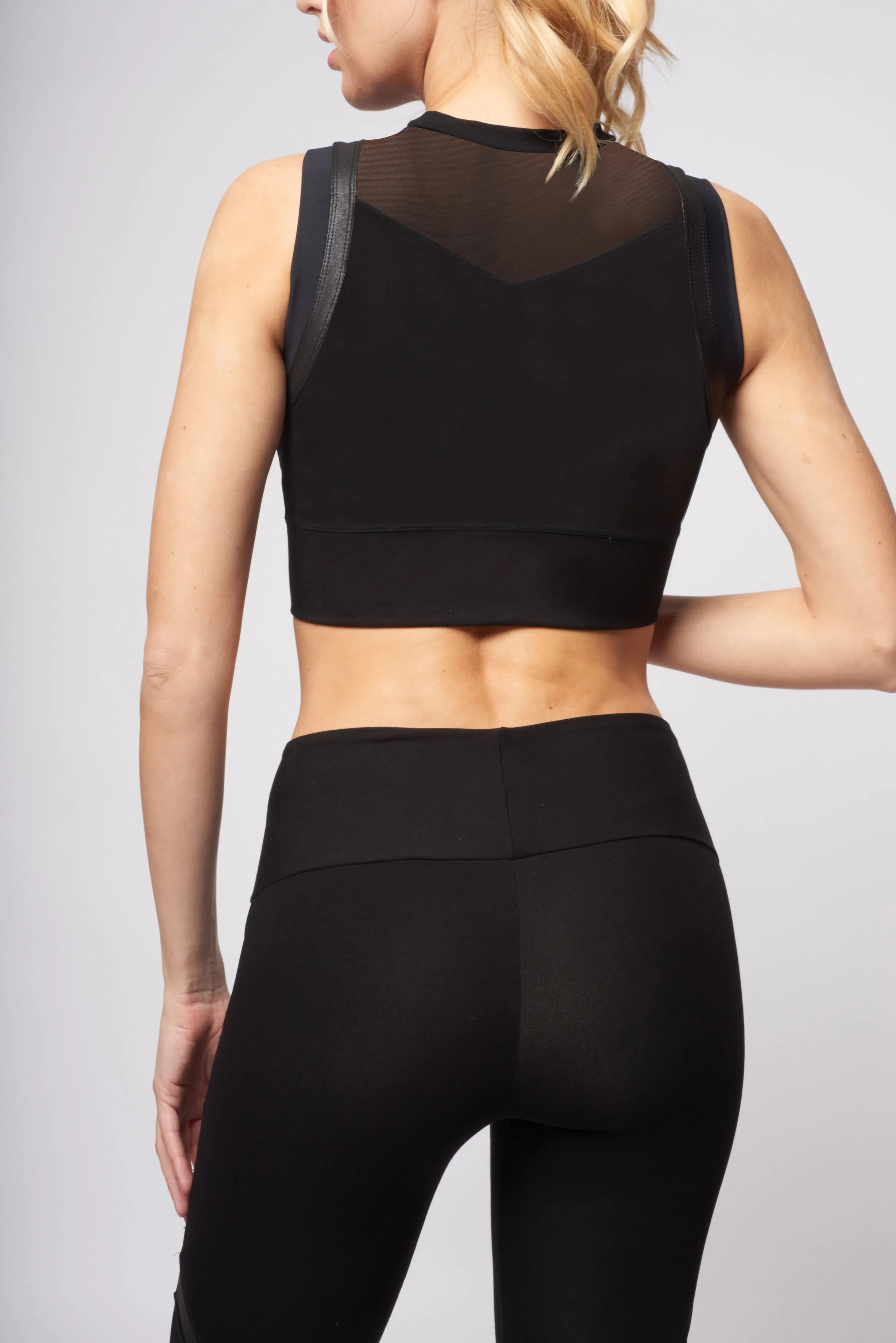 Sports Bra with V High Shine Panels Black