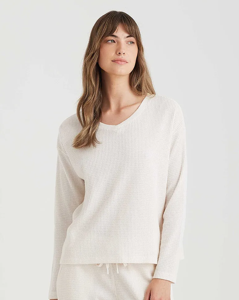 Super Soft Waffle V-Neck Long Sleeve Top