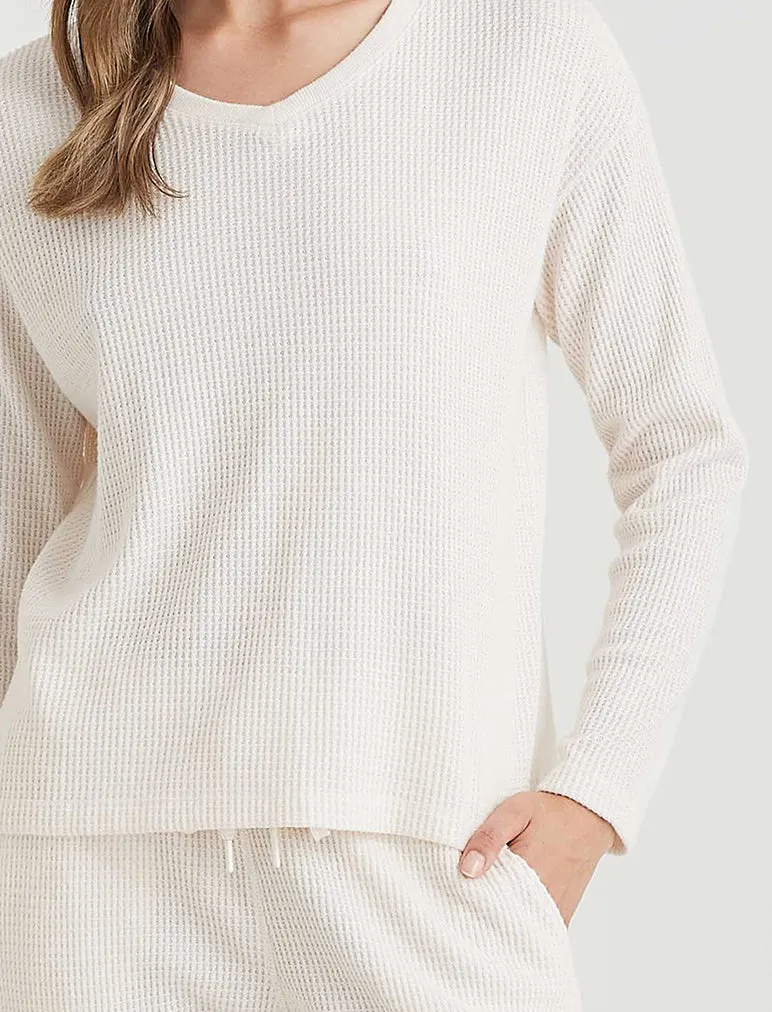 Super Soft Waffle V-Neck Long Sleeve Top