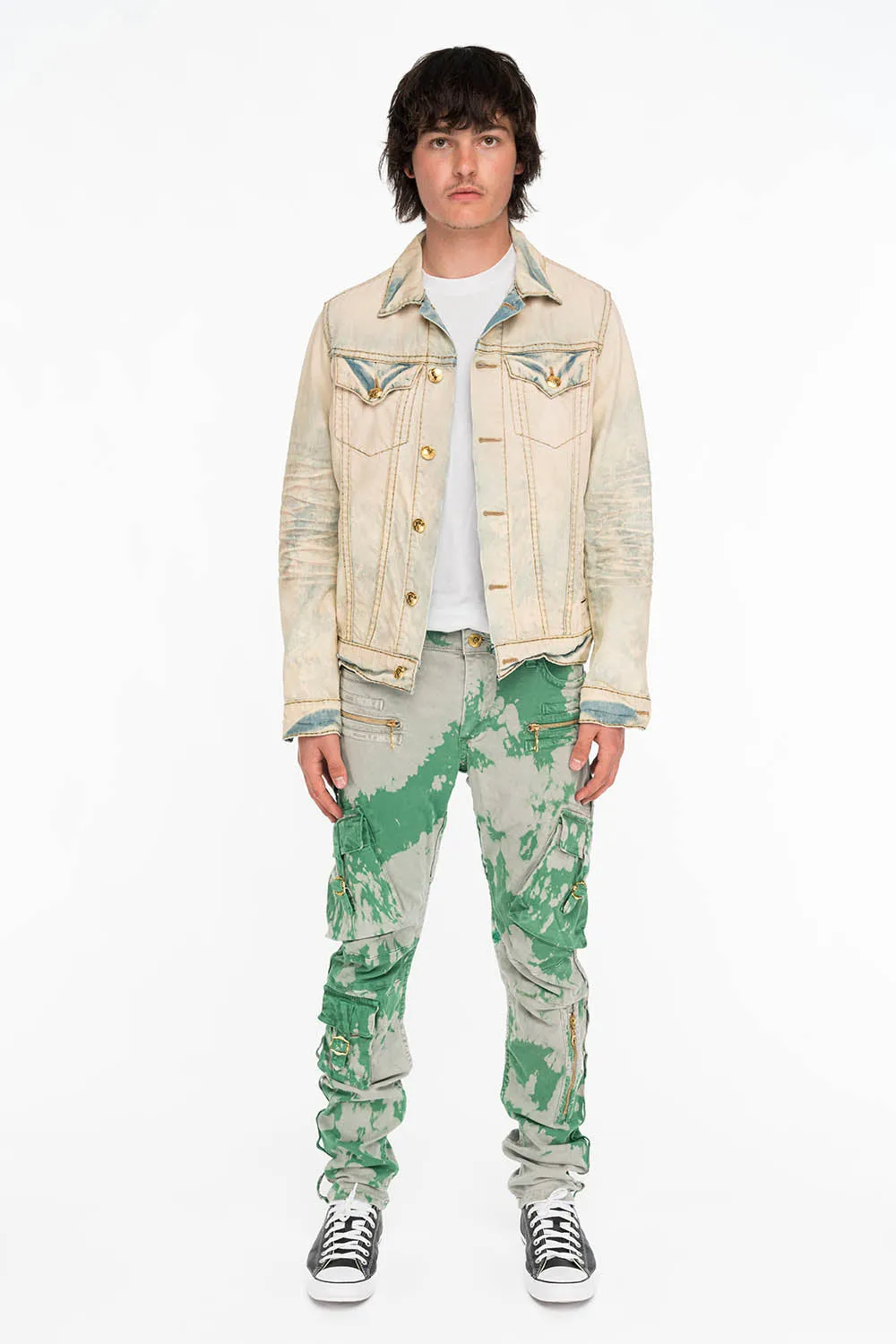 TIEDYE MILITARY STYLE MENS CARGO PANTS IN GREEN AND GRAY