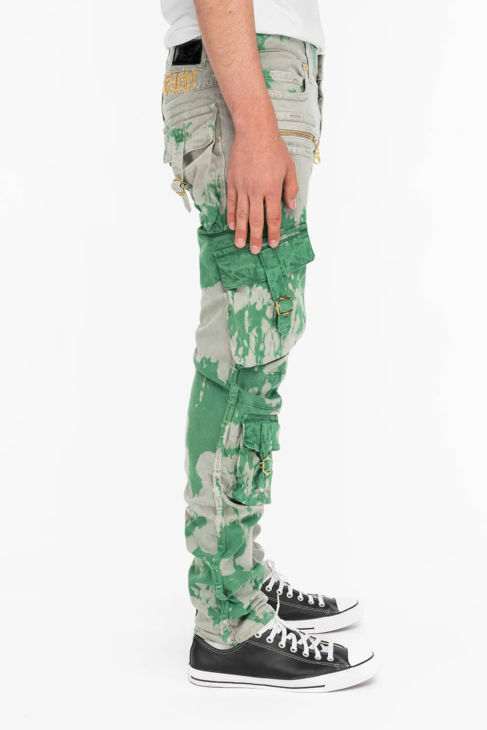 TIEDYE MILITARY STYLE MENS CARGO PANTS IN GREEN AND GRAY