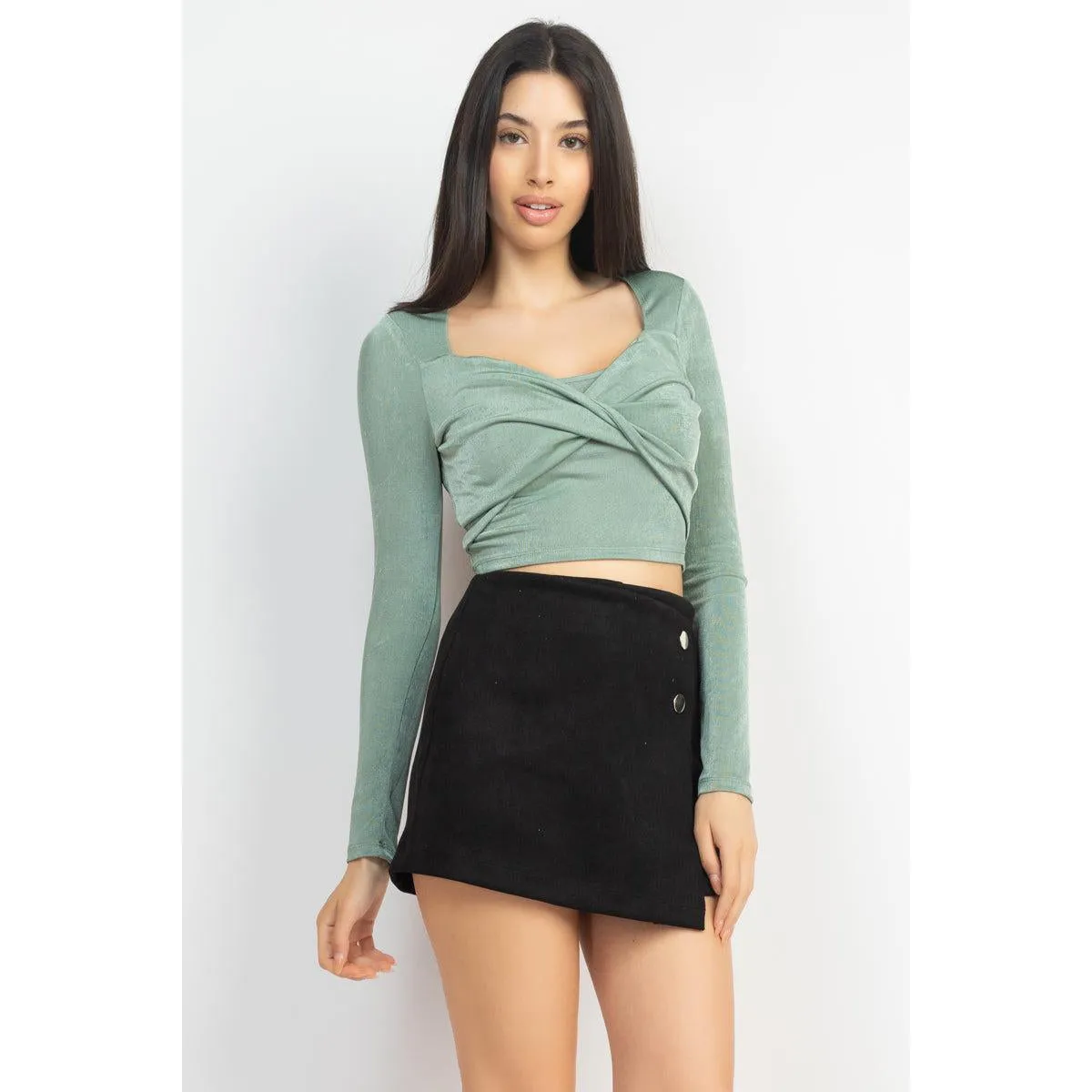 Twisted Velvety Long Sleeve Crop Top