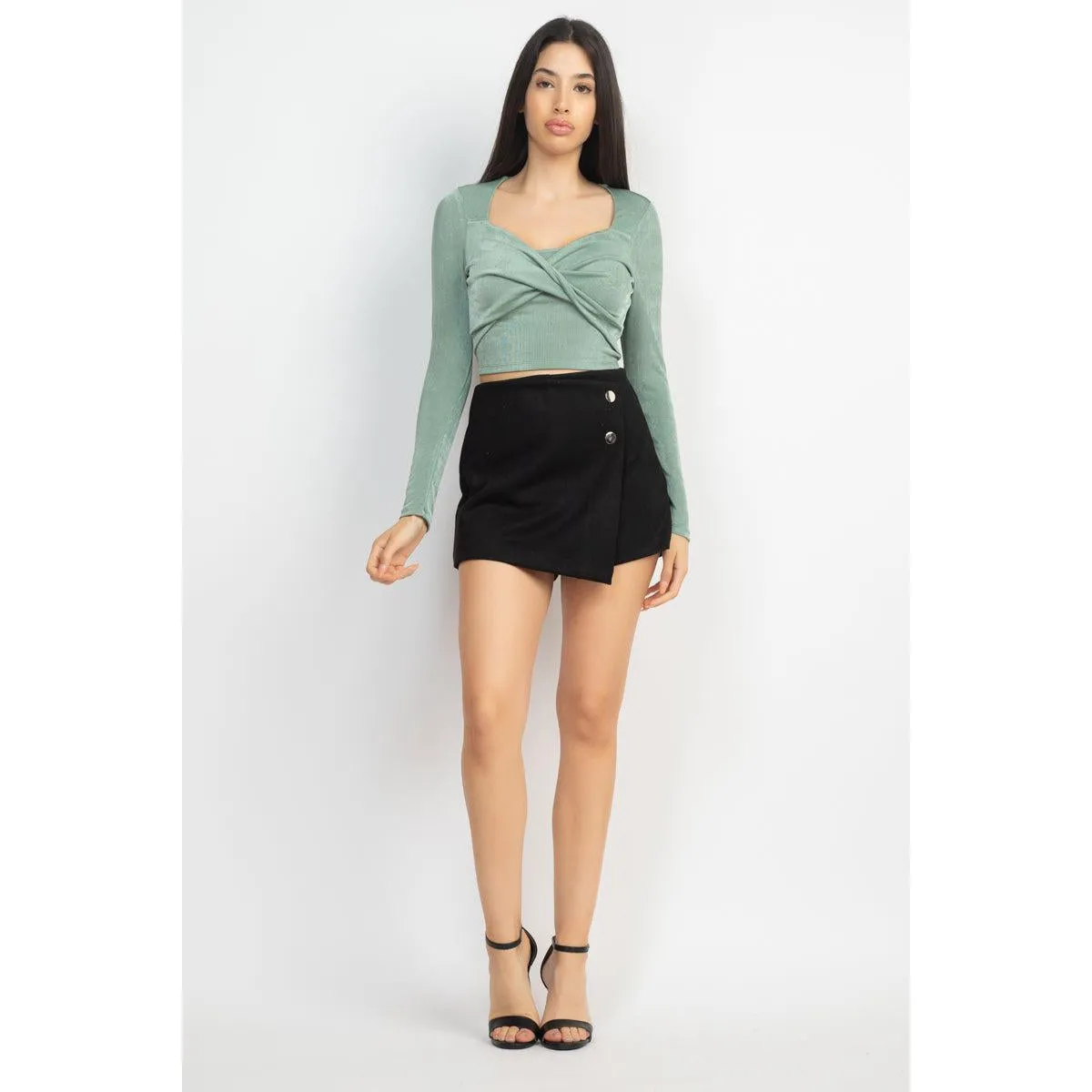 Twisted Velvety Long Sleeve Crop Top