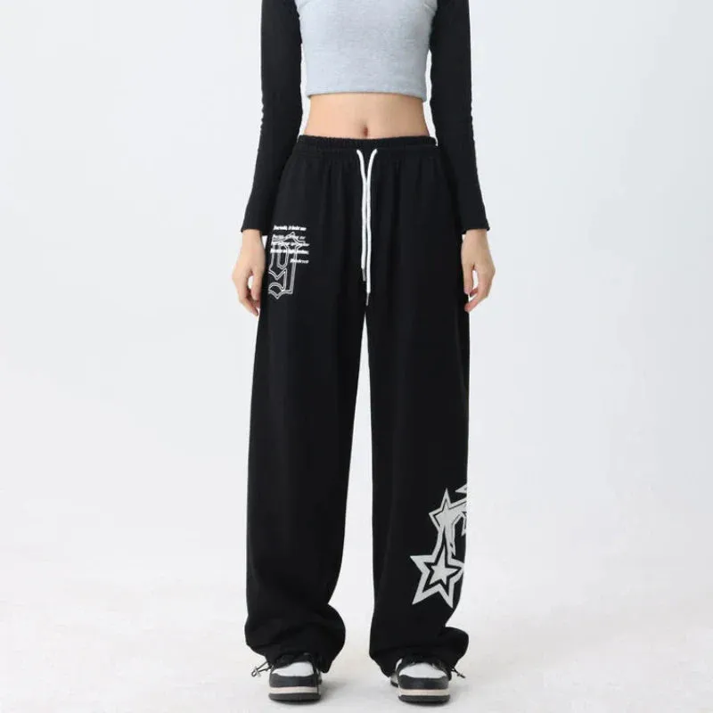 Women Hip Hop Streetwear High Waist Trousers Vintage Elastic Casual Jogging Pants