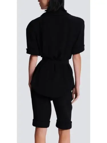 Women’s Belted Black Crepe Safari Shirt