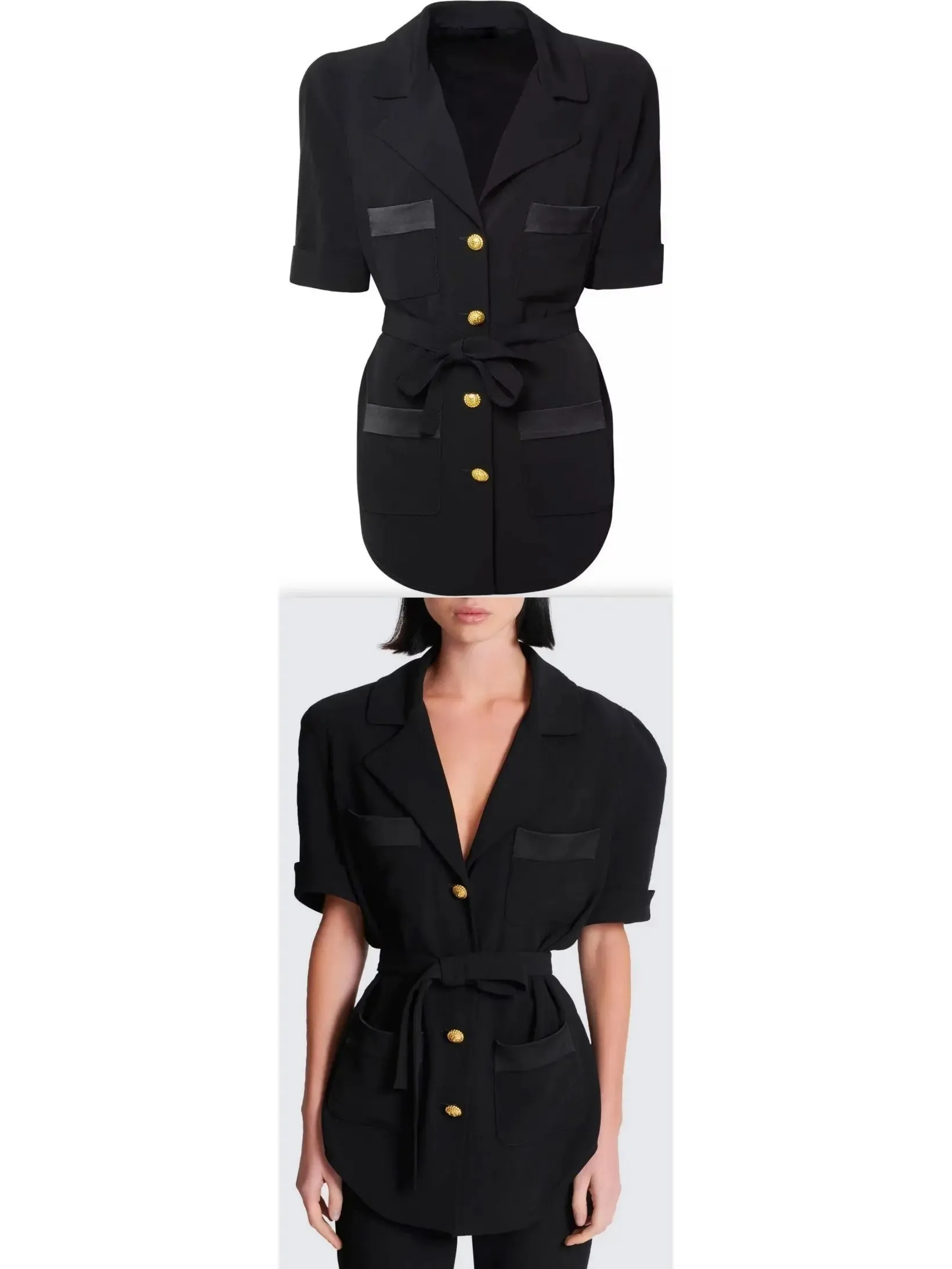 Women’s Belted Black Crepe Safari Shirt