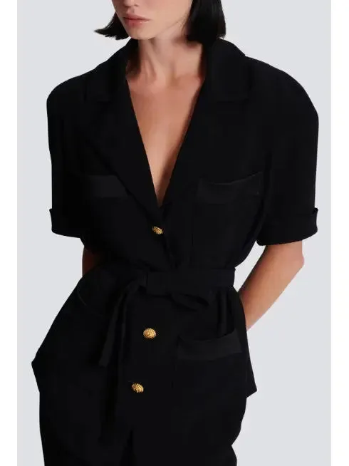 Women’s Belted Black Crepe Safari Shirt