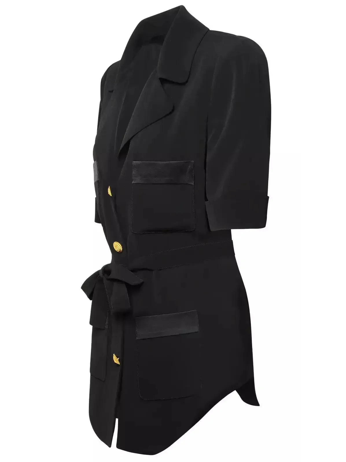 Women’s Belted Black Crepe Safari Shirt