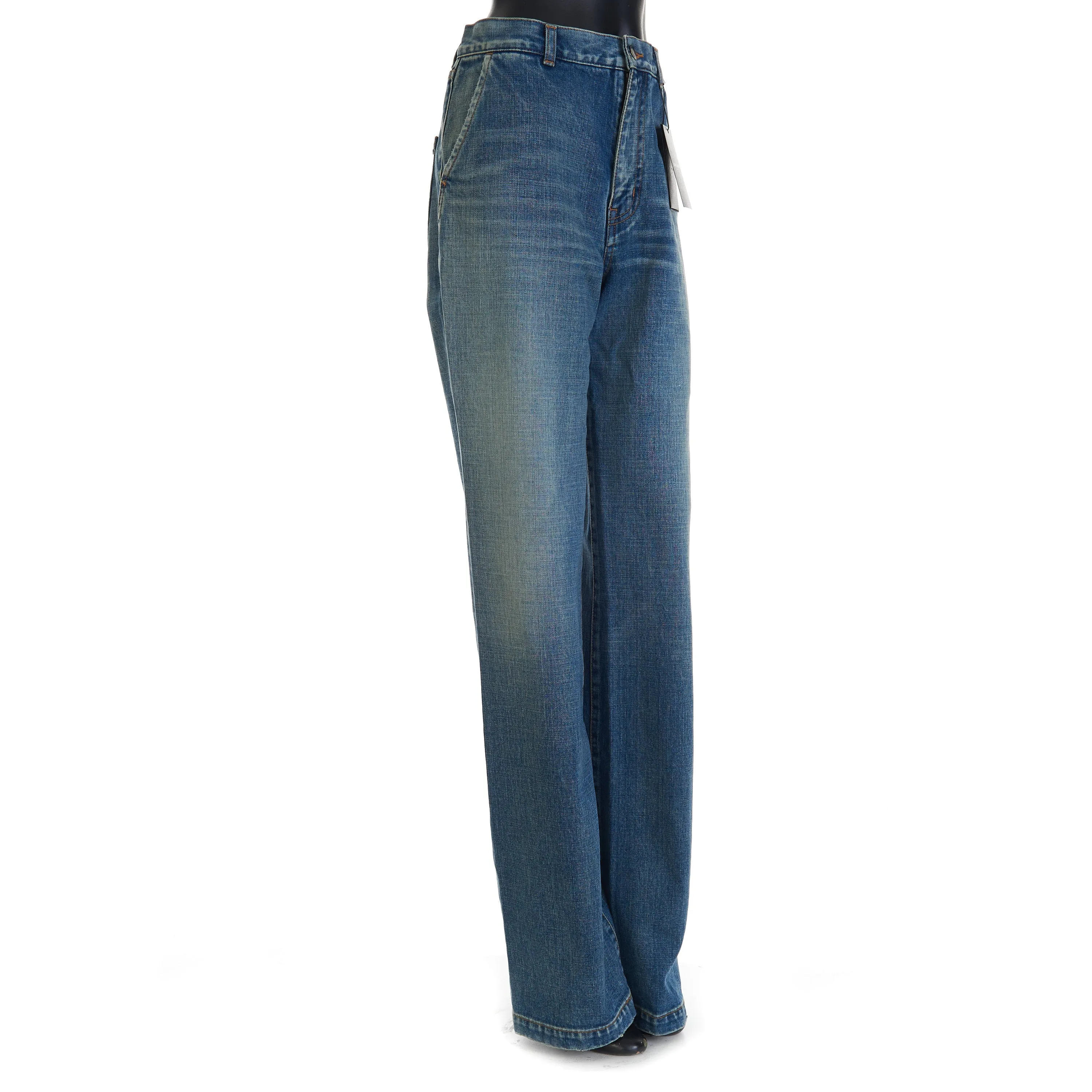 YSL High Waist Wide Leg Jane Jeans In 70s Serge Blue Denim