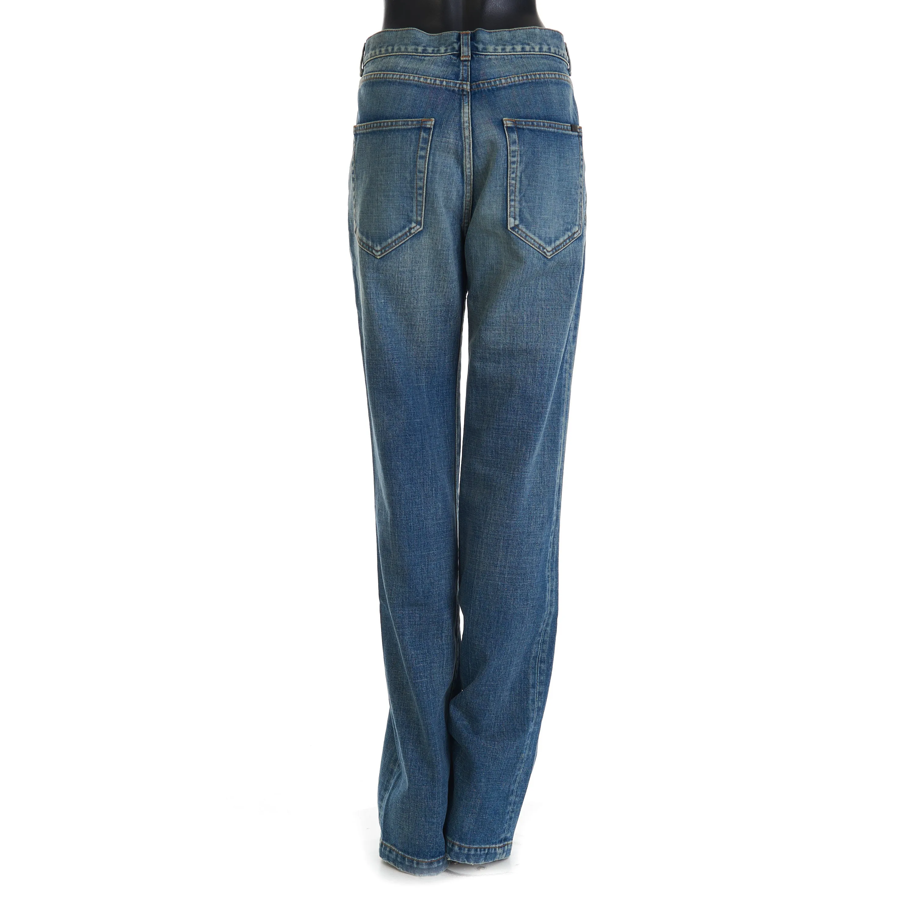 YSL High Waist Wide Leg Jane Jeans In 70s Serge Blue Denim