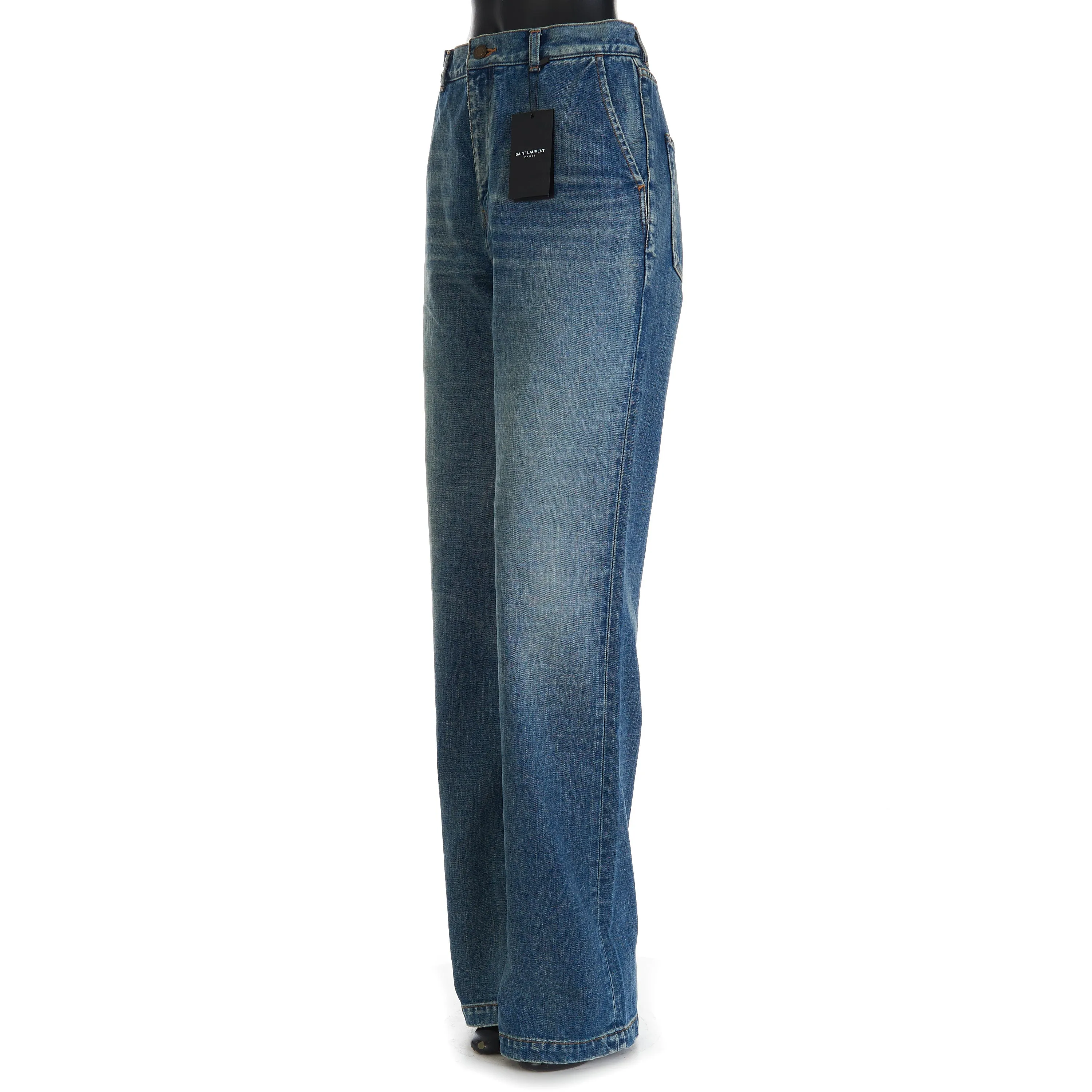 YSL High Waist Wide Leg Jane Jeans In 70s Serge Blue Denim