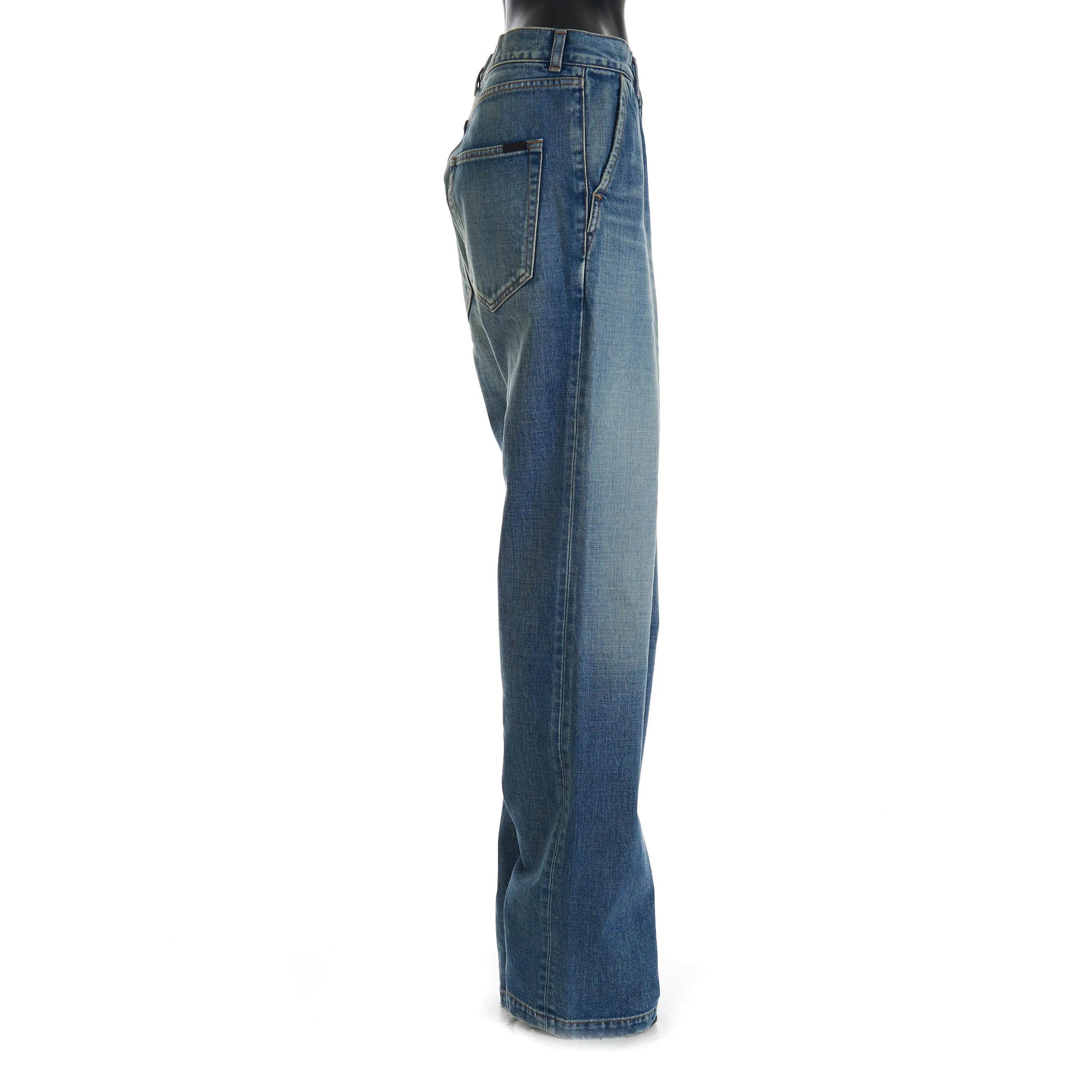 YSL High Waist Wide Leg Jane Jeans In 70s Serge Blue Denim