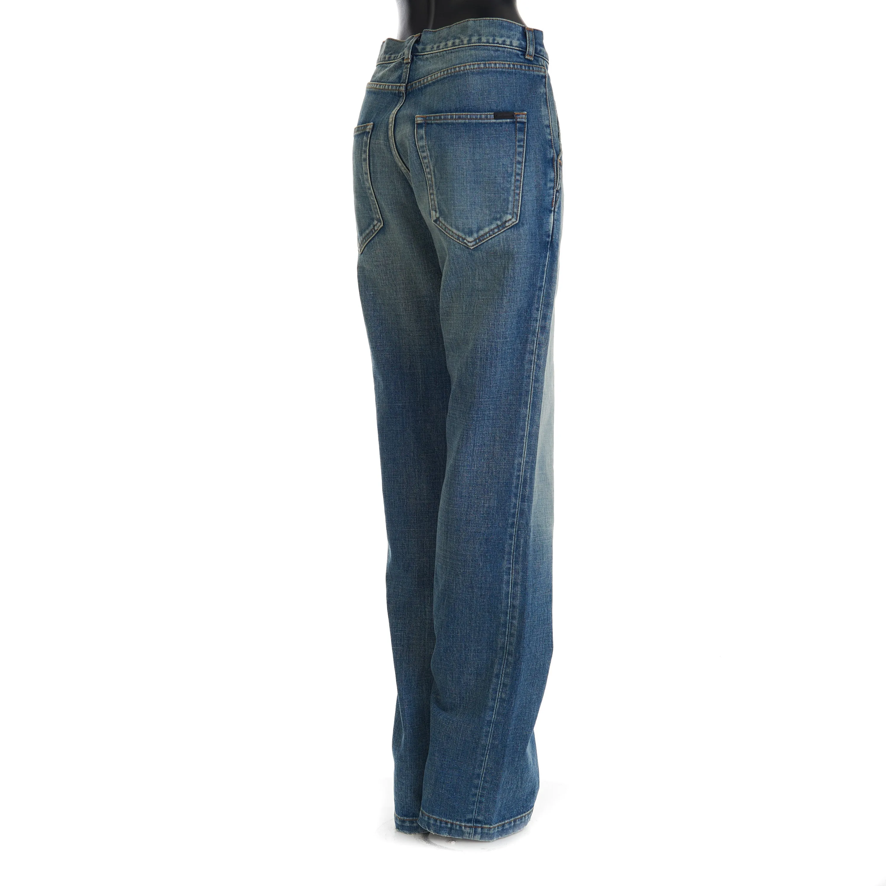 YSL High Waist Wide Leg Jane Jeans In 70s Serge Blue Denim